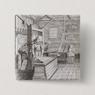 The bindery of Laurens Janszoon Koster, engraved b 2 Inch Square Button