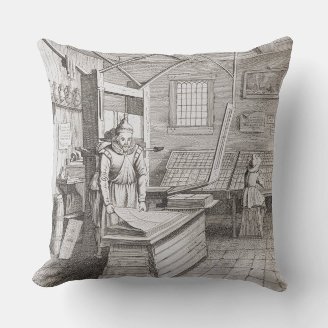 The bindery of Laurens Janszoon Koster, engraved b Throw Pillow (Front)