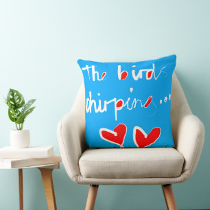 The Bird’s Chirping - Blue White Red Throw Pillow