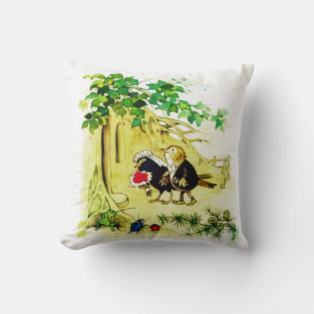 The Bird Wedding Throw Pillow (Front)