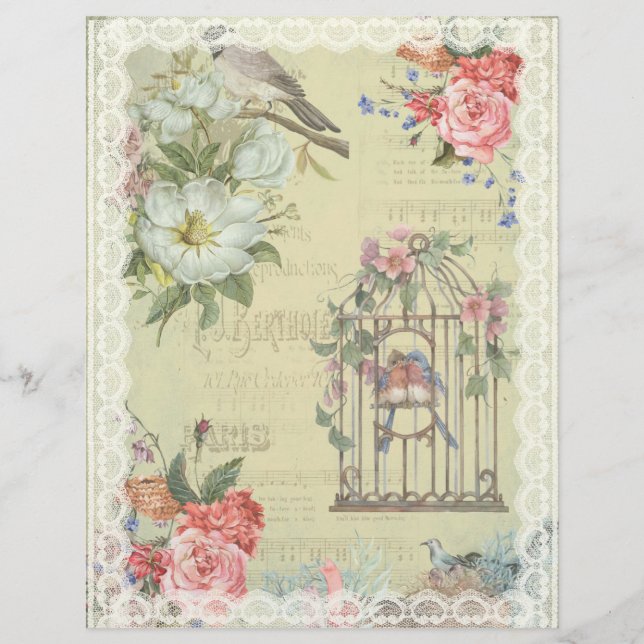 The Birds are Flying With Lace ScrapBooking Paper (Front)