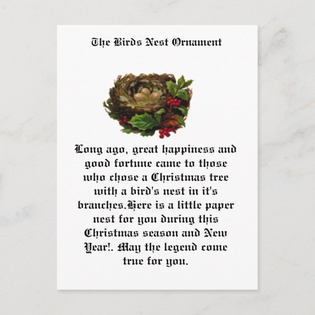 The Birds Nest Ornament Holiday Postcard (Front)