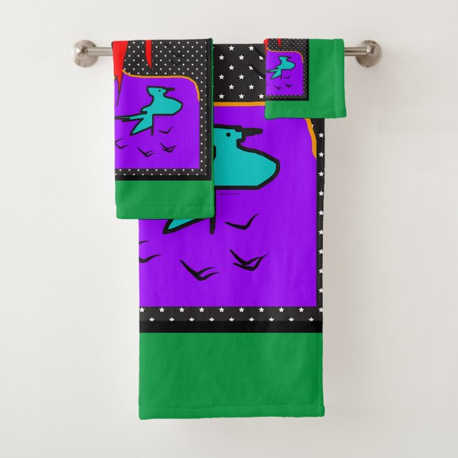 The Birds On Green  Bath Towel Set (Insitu)