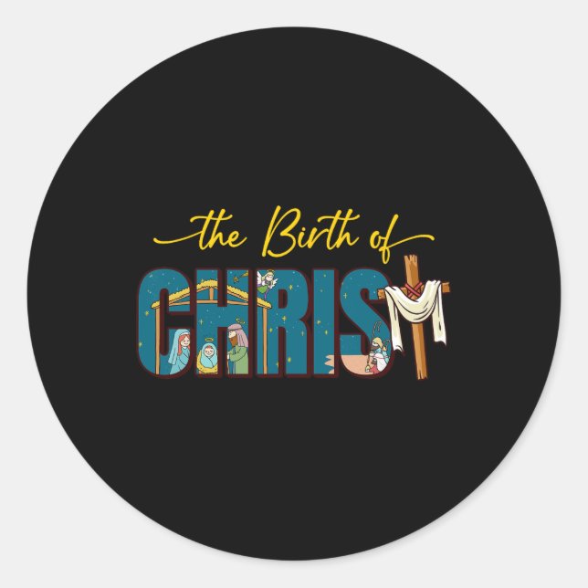 The Birth Of Christ Cross Religious Christmas Nati Classic Round Sticker (Front)