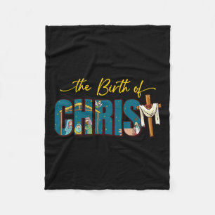 The Birth Of Christ Cross Religious Christmas Nati Fleece Blanket