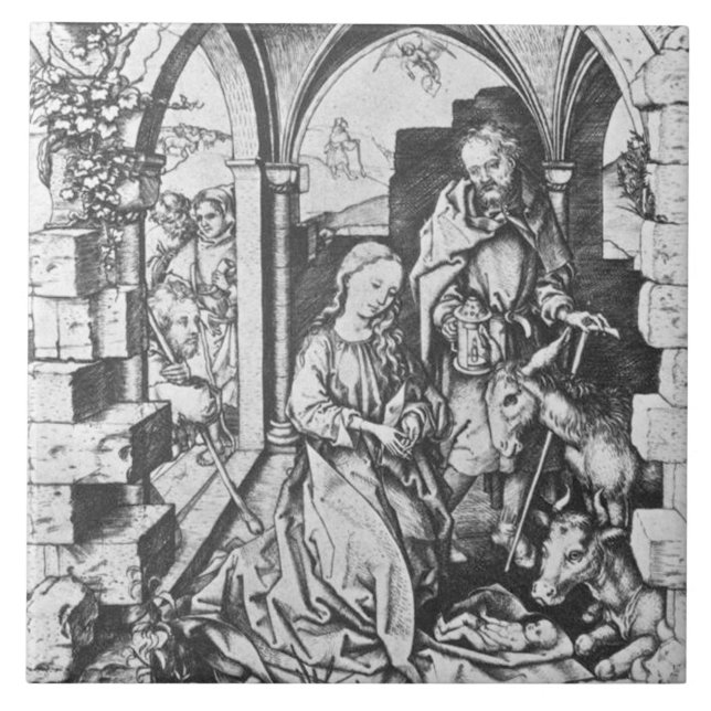 The Birth of Jesus (by Martin Schongauer) Tile (Front)