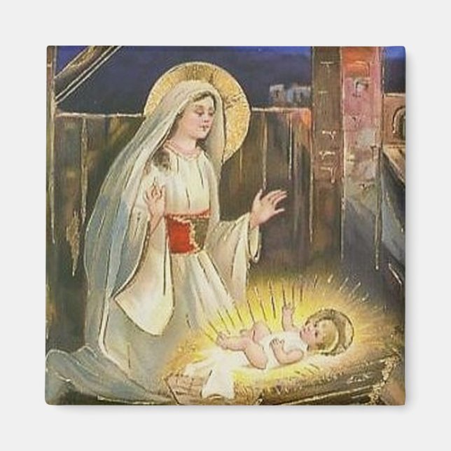 The Birth of Jesus Vintage Magnet (Front)