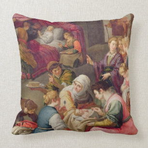 The Birth of the Virgin, 1640 (oil on canvas) Throw Pillow