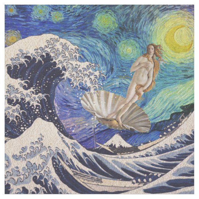 The Birth of Venus at The Great Wave Fabric (Close Up)