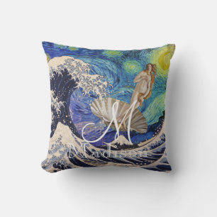 The Birth of Venus at The Great Wave Throw Pillow