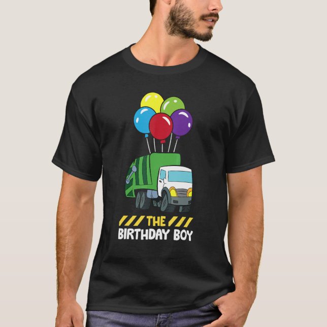 The Birthday Boy Garbage Truck Birthday Party T-Shirt (Front)