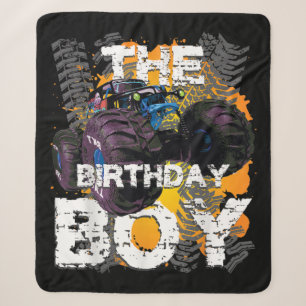 The Birthday Boy Monster Truck Matching Family Sherpa Blanket