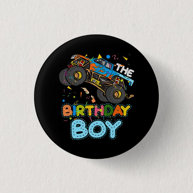 The Birthday Boy Monster Trucks Family Matching Pa 1 Inch Round Button (Front)