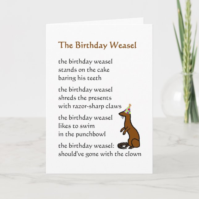 The Birthday Weasel - a funny birthday poem Card (Front)