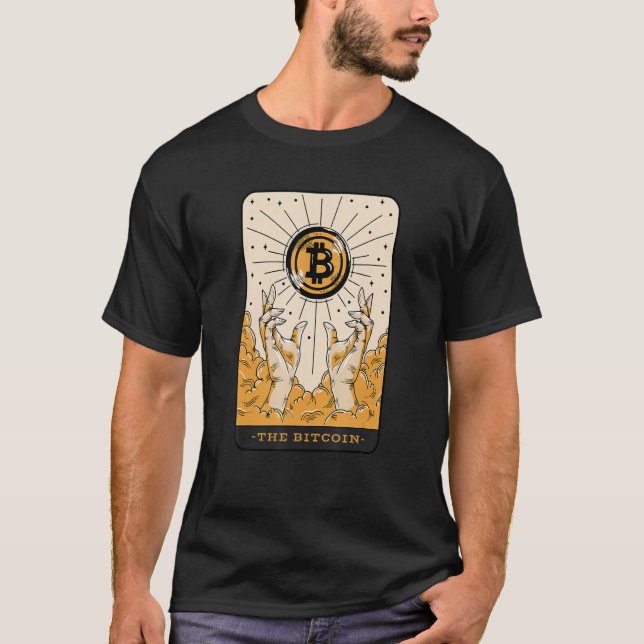 The Bitcoin Tarot Card Two Hands Cryptocurrency BT T-Shirt (Front)