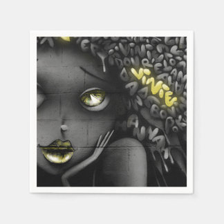 The black and white and yellow graffiti woman napkin