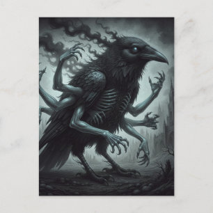 The black bird with human arms dark fantasy postcard