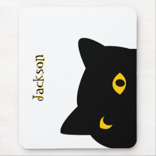 The Black cat watching you with Golden eyes custom Mouse Pad
