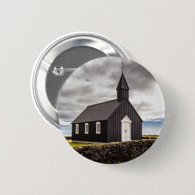 The Black Church Of Budir, Iceland 2 Inch Round Button (Front & Back)