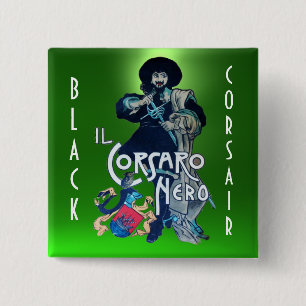 THE BLACK CORSAIR gem green 2 Inch Square Button