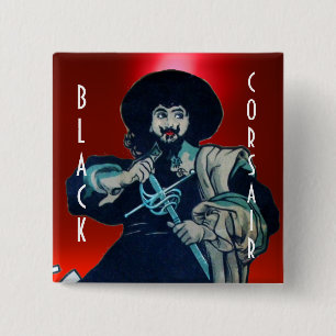 THE BLACK CORSAIR gem red 2 Inch Square Button