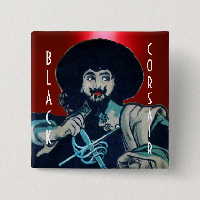 THE BLACK CORSAIR gem red 2 Inch Square Button (Front)