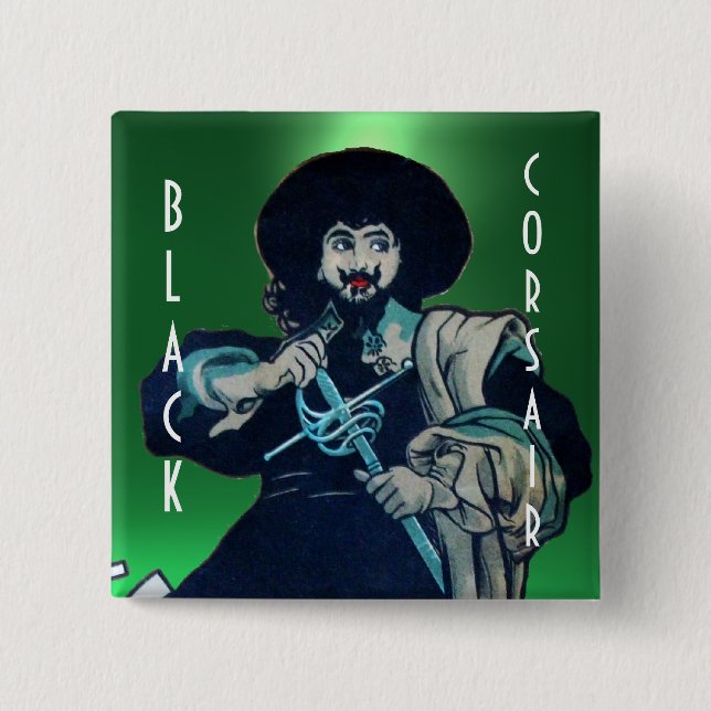 THE BLACK CORSAIR gem yellow 2 Inch Square Button (Front)