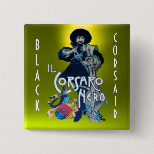 THE BLACK CORSAIR gem yellow 2 Inch Square Button