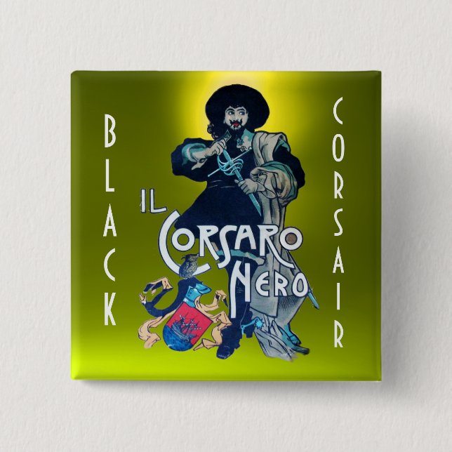 THE BLACK CORSAIR gem yellow 2 Inch Square Button (Front)