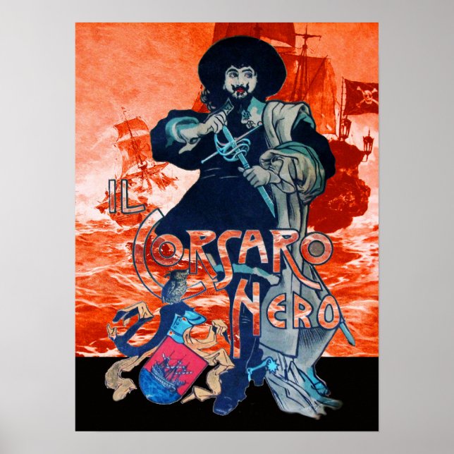THE BLACK CORSAIR /Pirate Ship Battle In Red Poster (Front)
