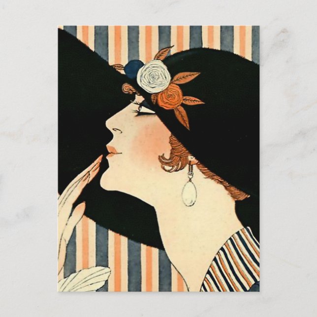 “The Black Hat” Art Deco by George Barbier Postcard (Front)