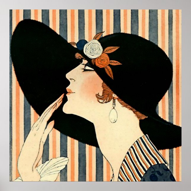 “The Black Hat” Art Deco by George Barbier Poster (Front)