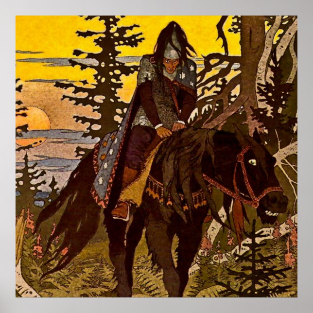 “The Black Knight” by Ivan Bilibin Poster (Front)