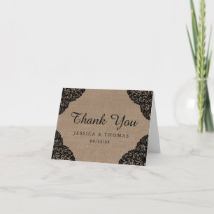 The Black Lace On Rustic Burlap Wedding Collection Thank You Card