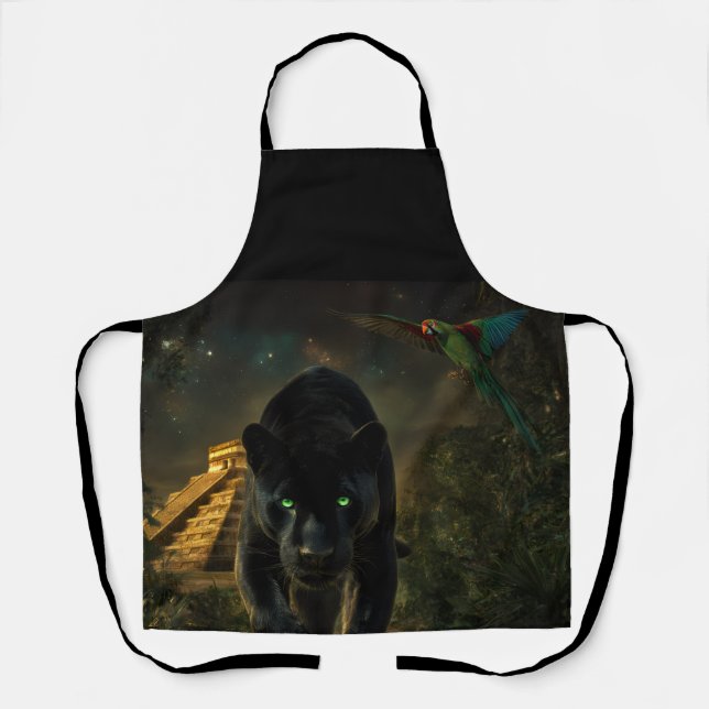 The Black Puma and the Green Macaw Apron (Front)