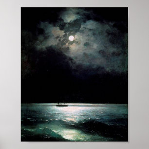 The Black Sea at night by Ivan Aivazovsky Poster