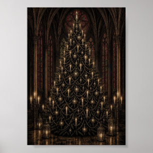 The Black Tree Gothic Cathedral Christmas Tree Art Poster