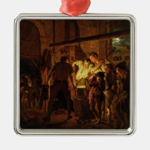 The Blacksmith's Shop (oil on canvas) Metal Ornament