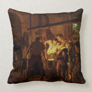The Blacksmith's Shop (oil on canvas) Throw Pillow