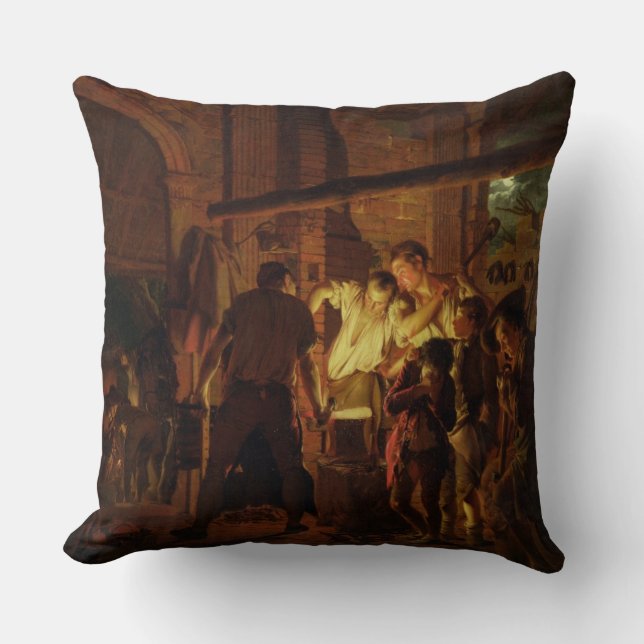 The Blacksmith's Shop (oil on canvas) Throw Pillow (Front)