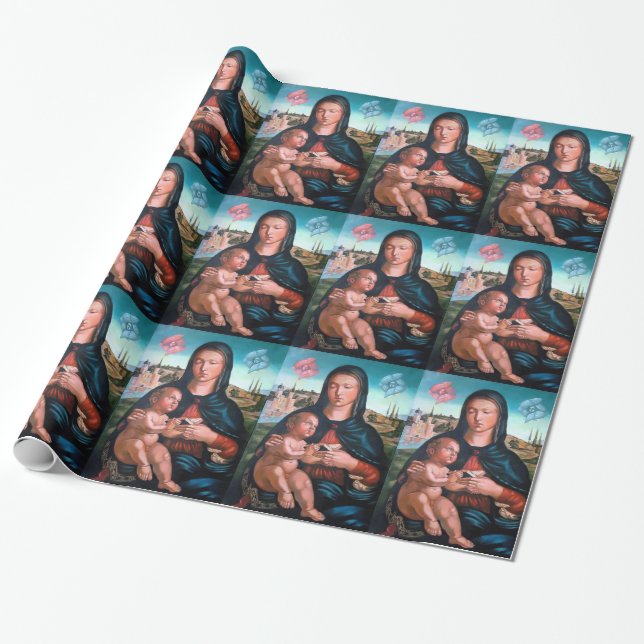 The Blessed Virgin Mary With Jesus And Angels Wrapping Paper (Unrolled)