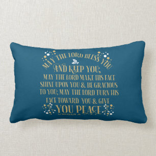 The Blessing Numbers 6:24-26 Gold Blue Christmas Lumbar Pillow