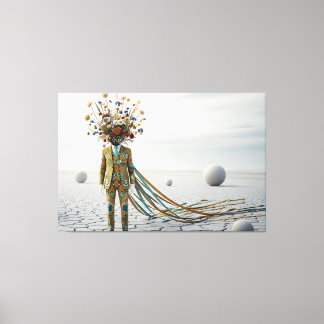 The Blooming Mind: Surreal Floral Desert Odyssey Canvas Print