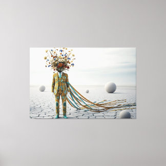 The Blooming Mind: Surreal Floral Desert Odyssey Canvas Print