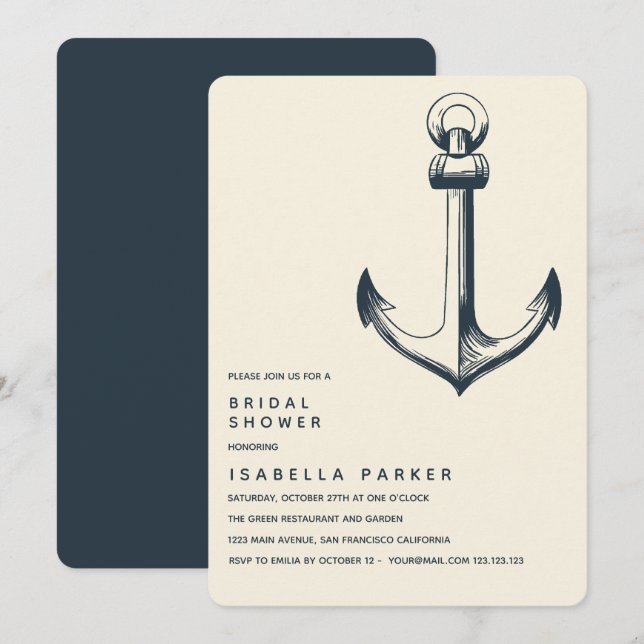 The Blue Anchor | Wedding Bridal Shower Invitation (Front/Back)