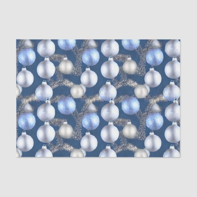 The Blue and Silver Christmas Bulb Series Design 7 Tissue Paper (Front)