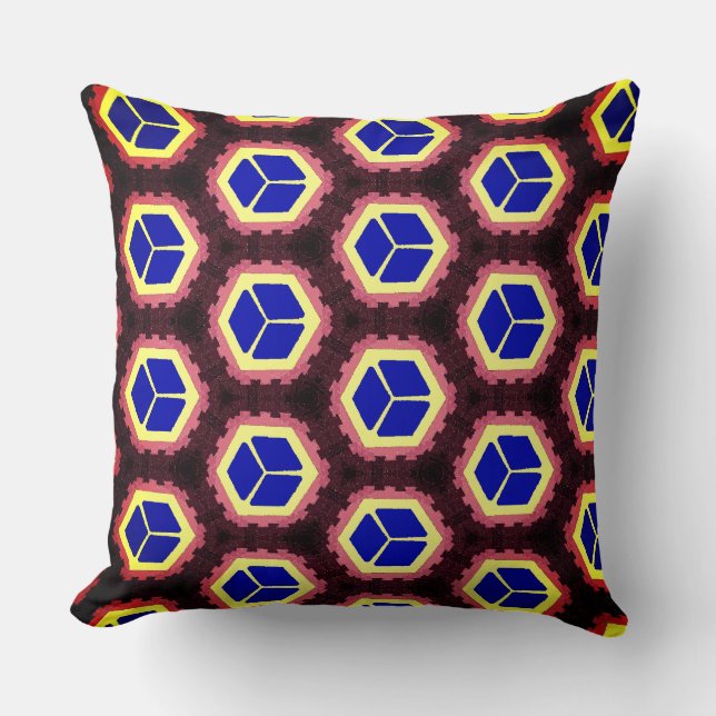 The Blue and Yellow Boxes over Brown Spaces Throw Pillow (Front)