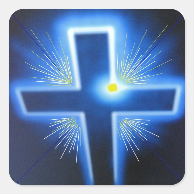 The blue backlit Cross. Square Sticker (Front)