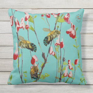 The Blue Banded Bee on Aqua by Chrissy Wild Outdoor Pillow