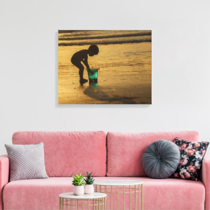 The Blue Bucket Silhoutte Beach Kids Canvas Print